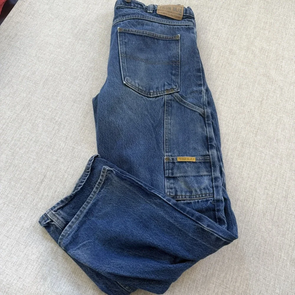 Vintage Prison Blues Denim Jeans Mens 36x31 Carpenter Workwear Made In USA